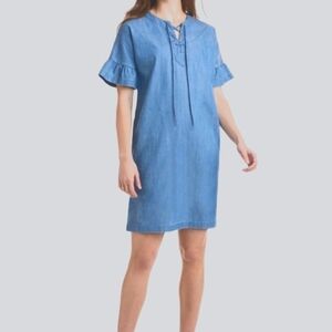 Woman Within Chambray Dress with Lace-up Grommets